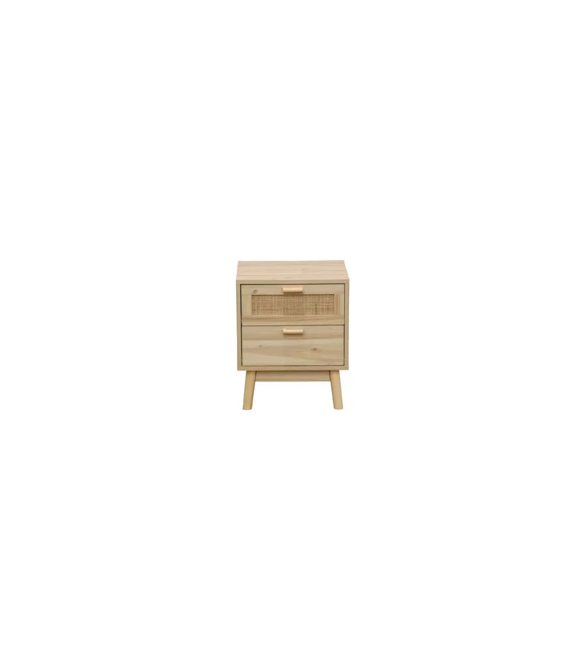 Mesita de noche para dormitorio Trend acabado pino/rattan, 48cm(alto) 40cm(ancho) 39cm(fondo).