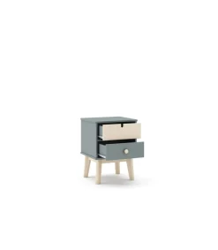 Mesita de noche para dormitorio Estela 2 cajones acabado verde kaki/cera blanca, 40cm(ancho) 53.1cm(alto) 35cm(fondo).