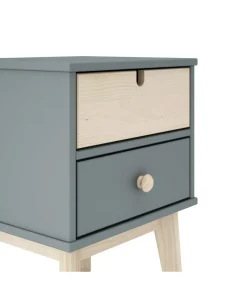 Mesita de noche para dormitorio Estela 2 cajones acabado verde kaki/cera blanca, 40cm(ancho) 53.1cm(alto) 35cm(fondo).