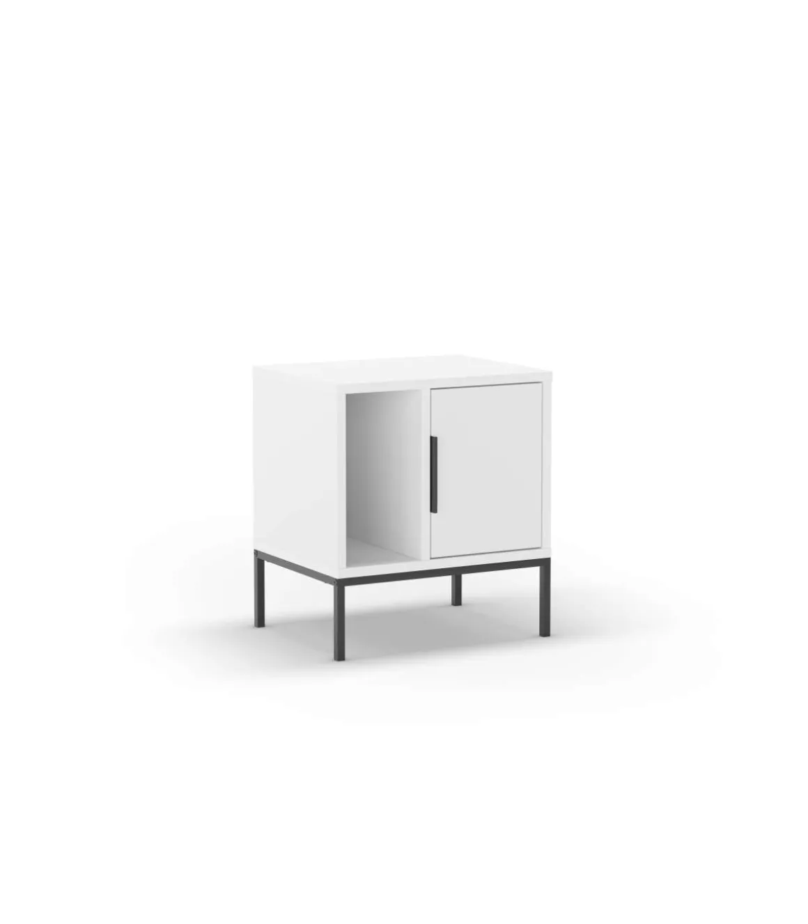 Mesita de noche para dormitorio Md-Leo 1 puerta, 1 hueco acabado blanco/negro, 45cm(ancho) 50cm(alto) 35cm(fondo).