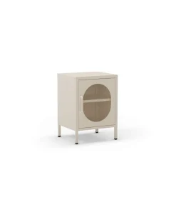 Mesita de noche para dormitorio Dora 1 puerta acabado en metal crema, 40cm(ancho) 60cm(alto) 35cm(fondo).