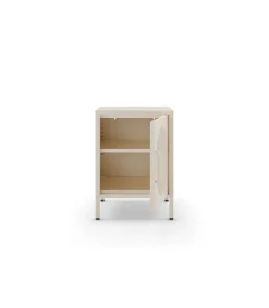 Mesita de noche para dormitorio Dora 1 puerta acabado en metal crema, 40cm(ancho) 60cm(alto) 35cm(fondo).