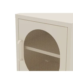 Mesita de noche para dormitorio Dora 1 puerta acabado en metal crema, 40cm(ancho) 60cm(alto) 35cm(fondo).