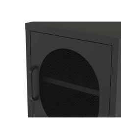 Mesita de noche para dormitorio Dora 1 puerta acabado en metal negro, 40cm(ancho) 60cm(alto) 35cm(fondo).