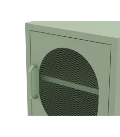 Mesita de noche para dormitorio Dora 1 puerta acabado en metal verde menta, 40cm(ancho) 60cm(alto) 35cm(fondo).