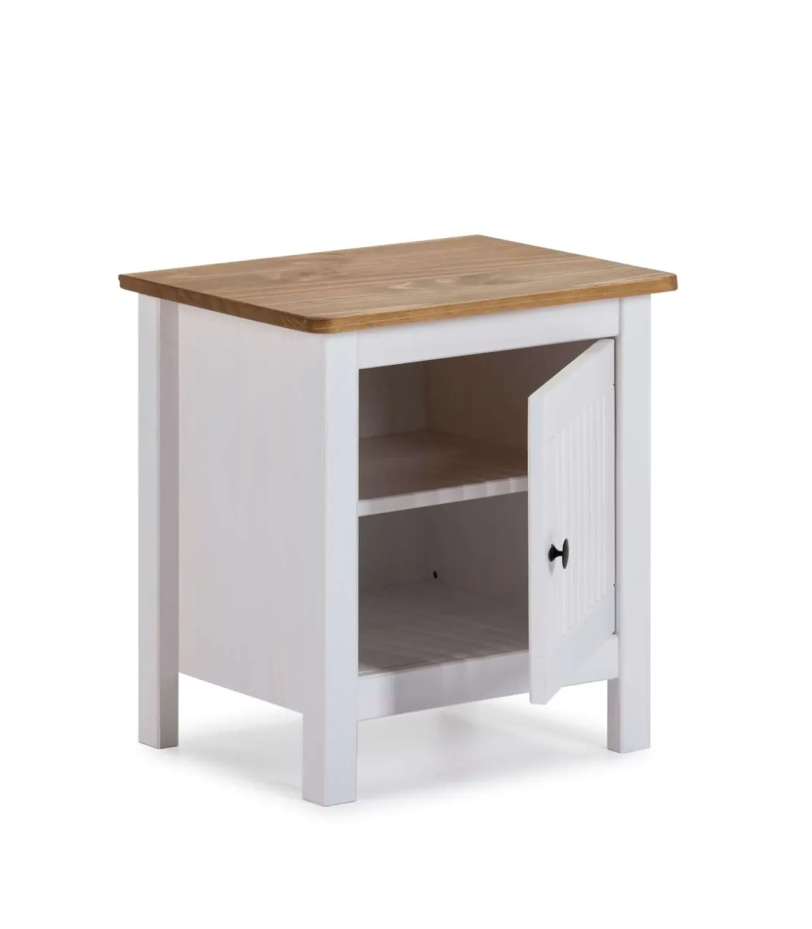 Mesita de noche 1 puerta acabado blanco modelo Luna, 46 cm(ancho) 49.5 cm(alto) 35 cm (fondo)