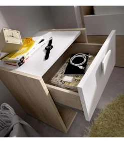 Mesita de noche Santisteban con 1 cajon en acabado natural/blanco 40 cm(alto)40 cm(ancho)33 cm(fondo)
