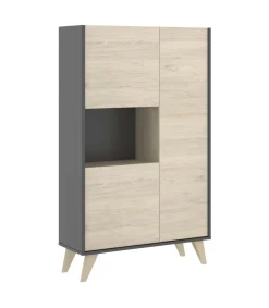 Modulo alto 3 puertas para salón o cocina Dina en Natural-Grafito, 135cm(alto) 81cm(ancho) 43cm(largo)
