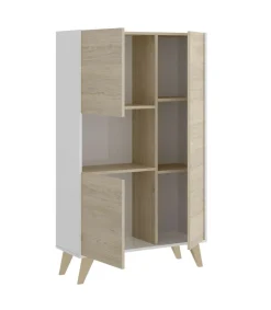 Modulo alto 3 puertas para salón o cocina Dina en Natural-Blanco, 135cm(alto) 81cm(ancho) 43cm(largo)