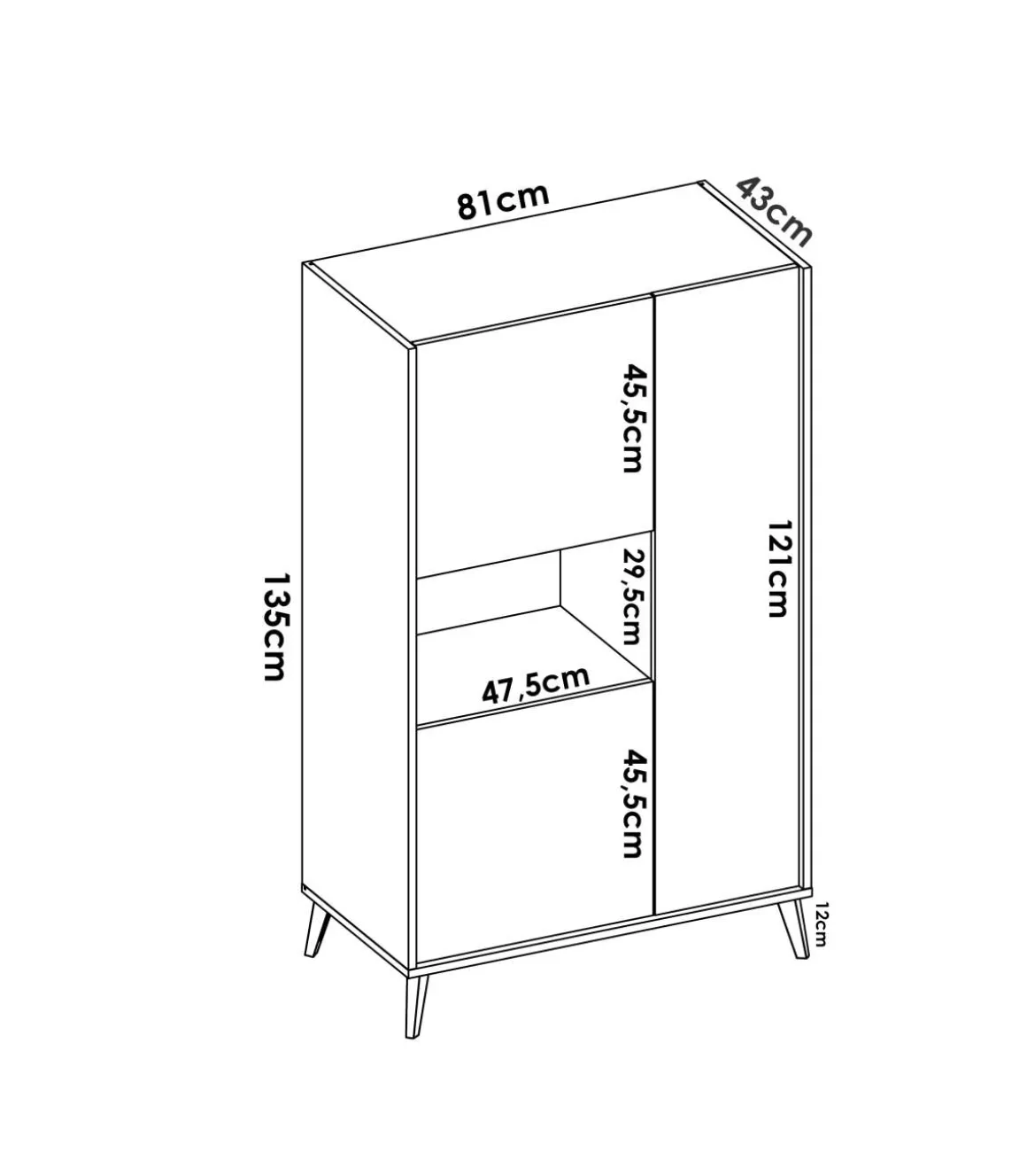 Modulo alto 3 puertas para salón o cocina Dina en Natural-Blanco, 135cm(alto) 81cm(ancho) 43cm(largo)