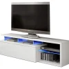 Modulo de TV Moderno, Mueble Salon Selena Blanco Brillo y Luces LED, Medidas: 150 cm (Ancho) x 43 cm (Alto) x 41 cm (Fondo)