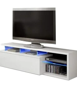 Modulo de TV Moderno, Mueble Salon Selena Blanco Brillo y Luces LED, Medidas: 150 cm (Ancho) x 43 cm (Alto) x 41 cm (Fondo)