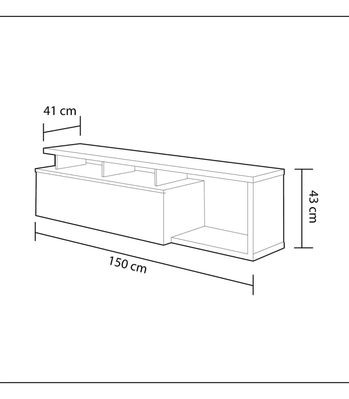 Modulo de TV Moderno, Mueble Salon Selena Blanco Brillo y Luces LED, Medidas: 150 cm (Ancho) x 43 cm (Alto) x 41 cm (Fondo)