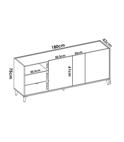 Mueble aparador La Iruela 3 puertas 2 cajones 75 cm(lato)180 cm(ancho)43 cm(largo)