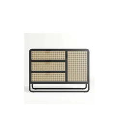 Mueble aparador Md-Armilla 1 puerta, 3 cajones acabado negro/roble claro, 110cm(ancho) 72cm(altura) 45cm(fondo)