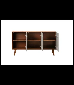 Mueble aparador Md-Tania 3 puertas acabado blanco/roble, 150cm(ancho) 80cm(altura) 43cm(fondo)