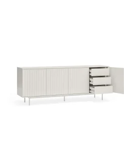 Mueble aparador modelo Sierra 4 puertas 3 cajones interiores acabado blanco, 47cm(ancho) 80cm(alto) 211cm (largo)