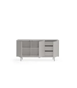 Mueble aparador modelo Sierra 3 puertas 3 cajones interiores acabado gris claro, 159.2cm(ancho) 79.6cm(alto) 47cm (fondo).