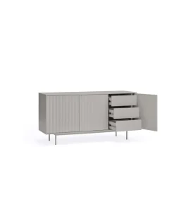 Mueble aparador modelo Sierra 3 puertas 3 cajones interiores acabado gris claro, 159.2cm(ancho) 79.6cm(alto) 47cm (fondo).