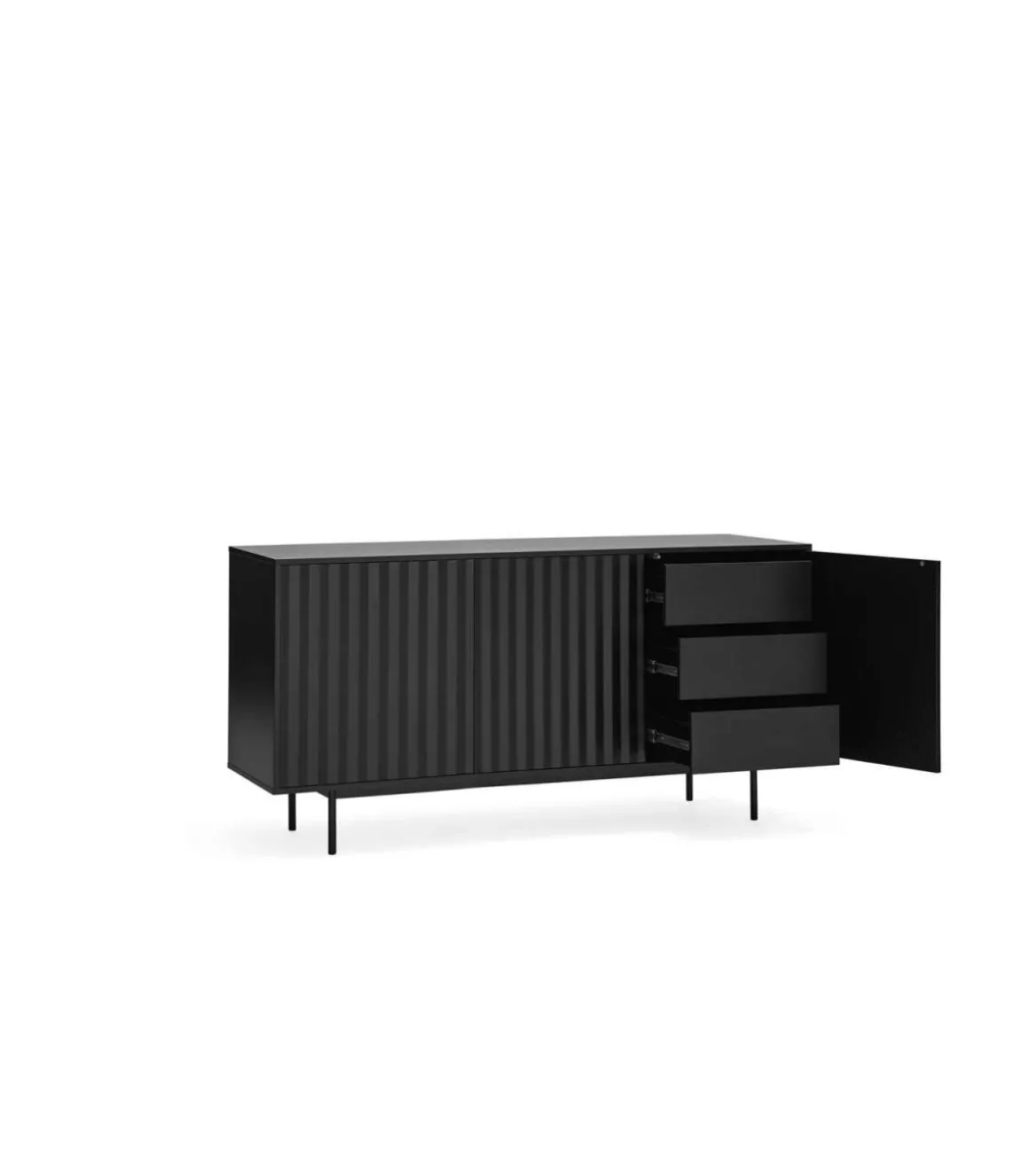 Mueble aparador modelo Sierra 3 puertas 3 cajones interiores acabado negro, 159.2cm(ancho) 79.6cm(alto) 47cm (fondo).