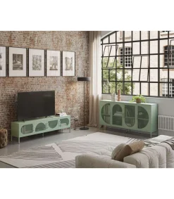 Mueble aparador modelo Toledo 4 puertas acabado metal verde menta, 160cm(ancho) 90cm(alto) 40cm (largo)