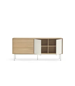 Mueble aparador modelo Yoko 2 puertas 3 cajones acabado roble/crema, 45cm(ancho) 80cm(alto) 180cm (largo)