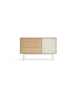 Mueble aparador modelo Yoko 1 puerta 3 cajones acabado roble/crema, 45cm(ancho) 80cm(alto) 128cm (largo)