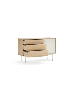 Mueble aparador modelo Yoko 1 puerta 3 cajones acabado roble/crema, 45cm(ancho) 80cm(alto) 128cm (largo)