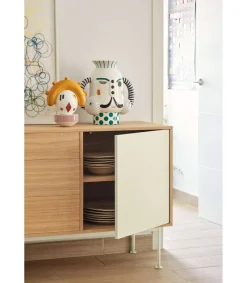 Mueble aparador modelo Yoko 1 puerta 3 cajones acabado roble/crema, 45cm(ancho) 80cm(alto) 128cm (largo)