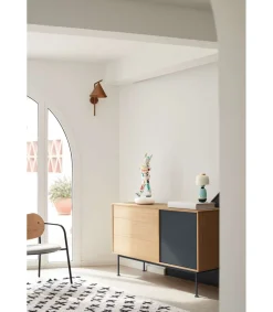 Mueble aparador modelo Yoko 1 puerta 3 cajones acabado roble/antracita, 45cm(ancho) 80cm(alto) 128cm (largo)