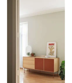 Mueble aparador modelo Yoko 2 puertas 3 cajones acabado roble/teja, 45cm(ancho) 80cm(alto) 180cm (largo)