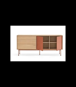 Mueble aparador modelo Yoko 2 puertas 3 cajones acabado roble/teja, 45cm(ancho) 80cm(alto) 180cm (largo)