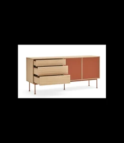 Mueble aparador modelo Yoko 2 puertas 3 cajones acabado roble/teja, 45cm(ancho) 80cm(alto) 180cm (largo)