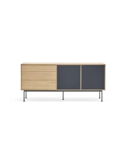 Mueble aparador modelo Yoko 2 puertas 3 cajones acabado roble/antracita, 45cm(ancho) 80cm(alto) 180cm (largo)