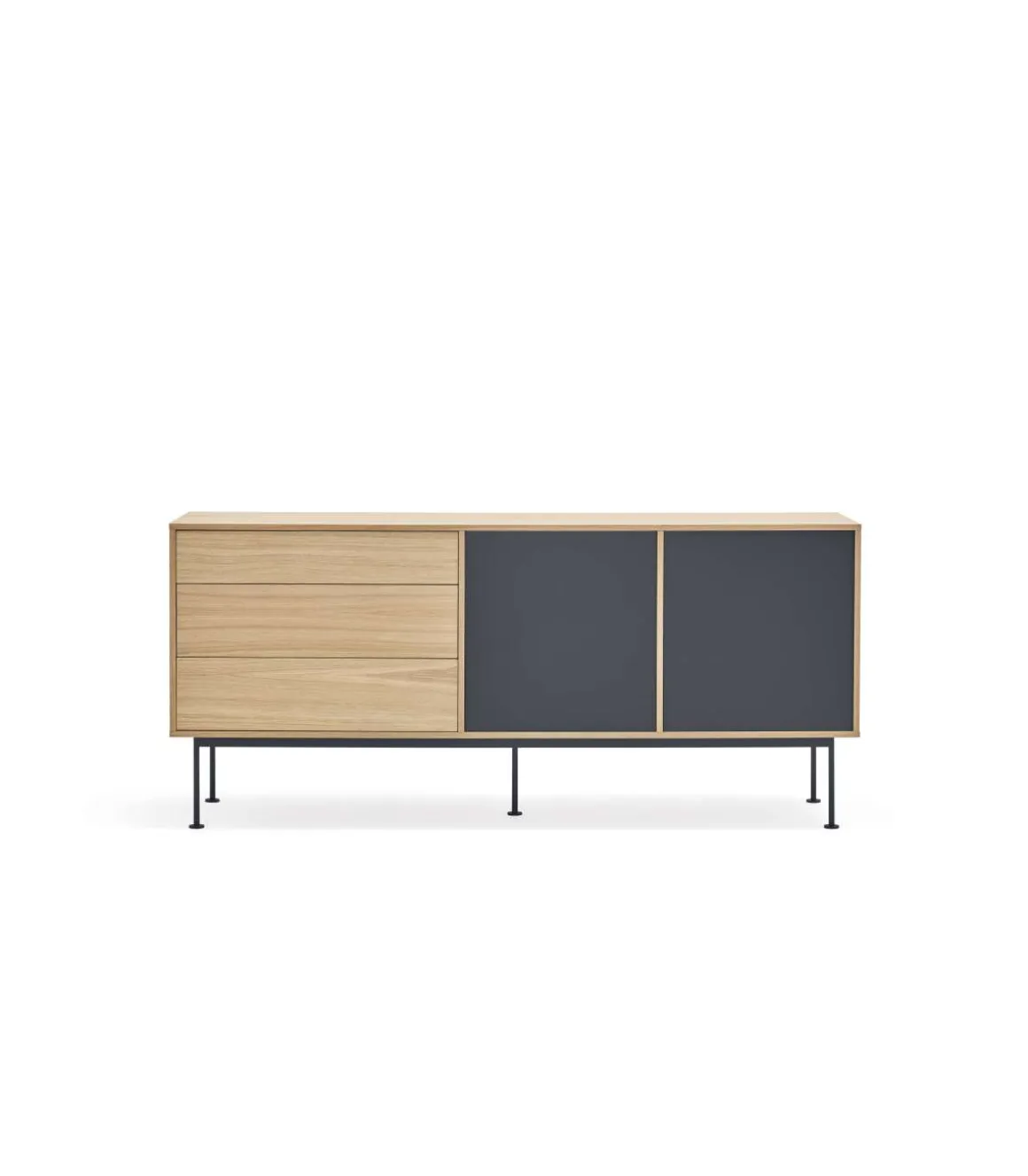 Mueble aparador modelo Yoko 2 puertas 3 cajones acabado roble/antracita, 45cm(ancho) 80cm(alto) 180cm (largo)