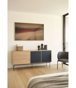 Mueble aparador modelo Yoko 2 puertas 3 cajones acabado roble/antracita, 45cm(ancho) 80cm(alto) 180cm (largo)