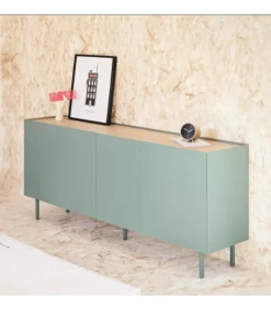 Mueble aparador para comedor modelo Arista 4 puertas acabado verde, 40cm(ancho) 78cm(alto) 165cm (largo)