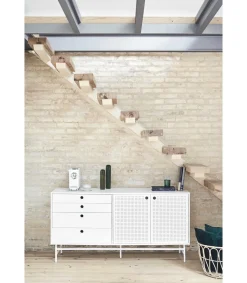 Mueble aparador para comedor modelo Punto 2 puertas 4 cajones acabado blanco, 47cm(ancho) 77cm(alto) 150cm (largo)