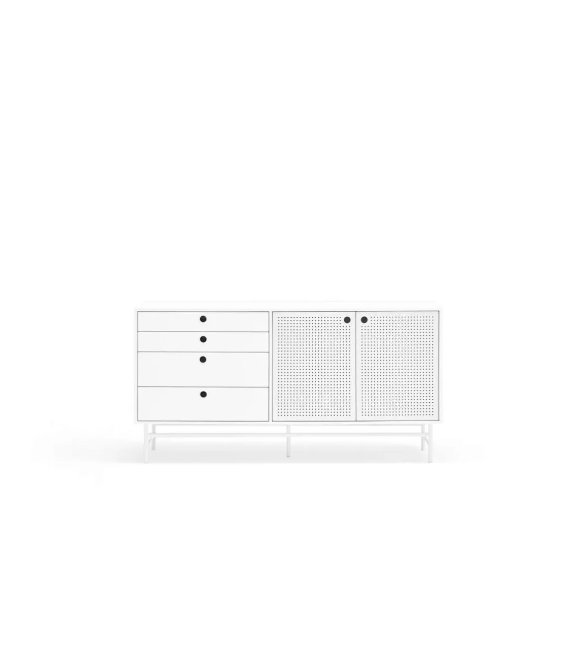 Mueble aparador para comedor modelo Punto 2 puertas 4 cajones acabado blanco, 47cm(ancho) 77cm(alto) 150cm (largo)