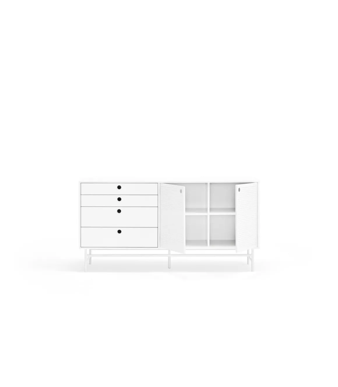 Mueble aparador para comedor modelo Punto 2 puertas 4 cajones acabado blanco, 47cm(ancho) 77cm(alto) 150cm (largo)