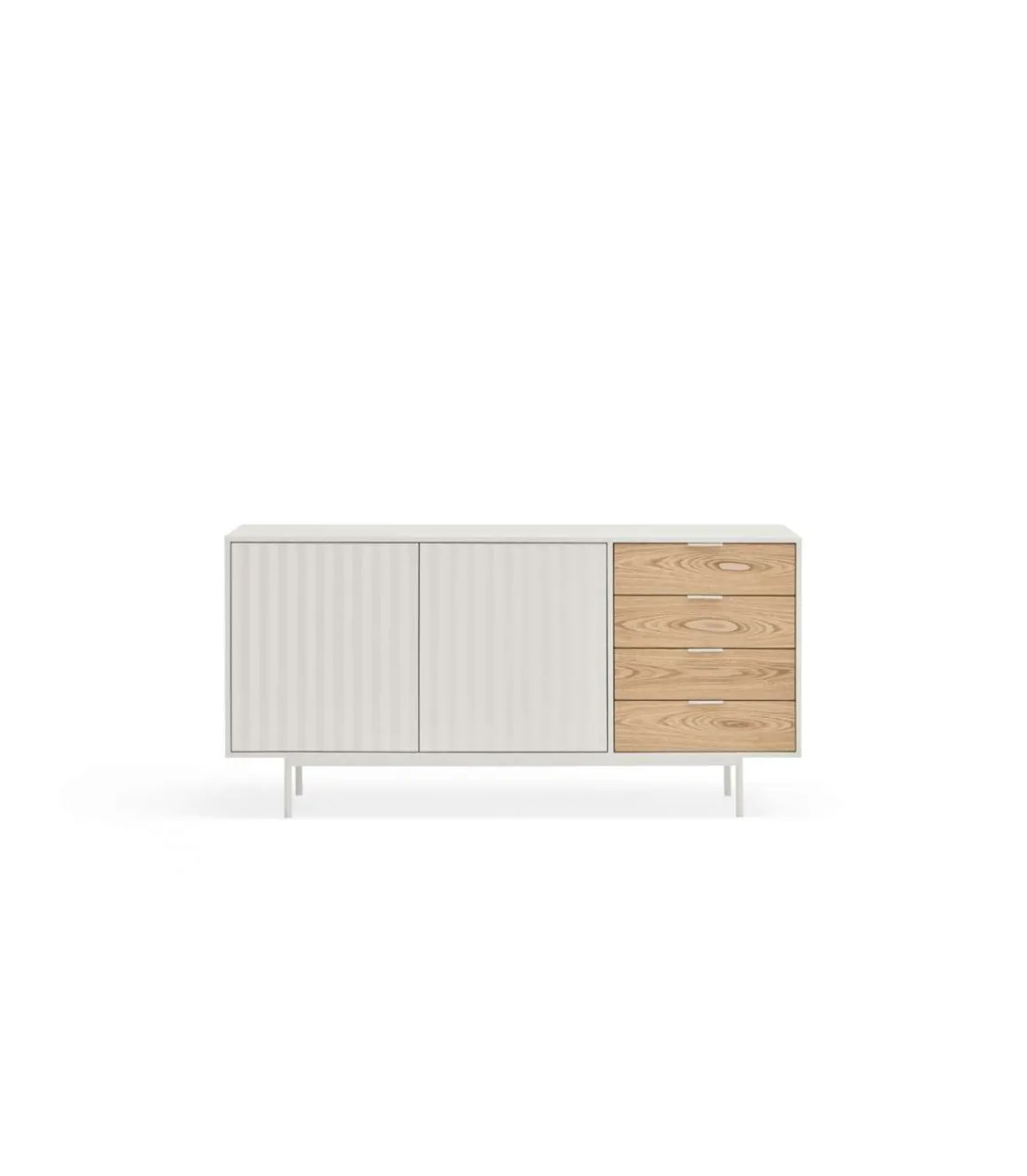 Mueble aparador para comedor modelo Sierra 2 puertas 4 cajones acabado blanco/roble, 47cm(ancho) 79.6cm(alto) 159.5cm (largo)