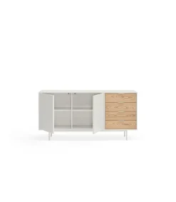 Mueble aparador para comedor modelo Sierra 2 puertas 4 cajones acabado blanco/roble, 47cm(ancho) 79.6cm(alto) 159.5cm (largo)