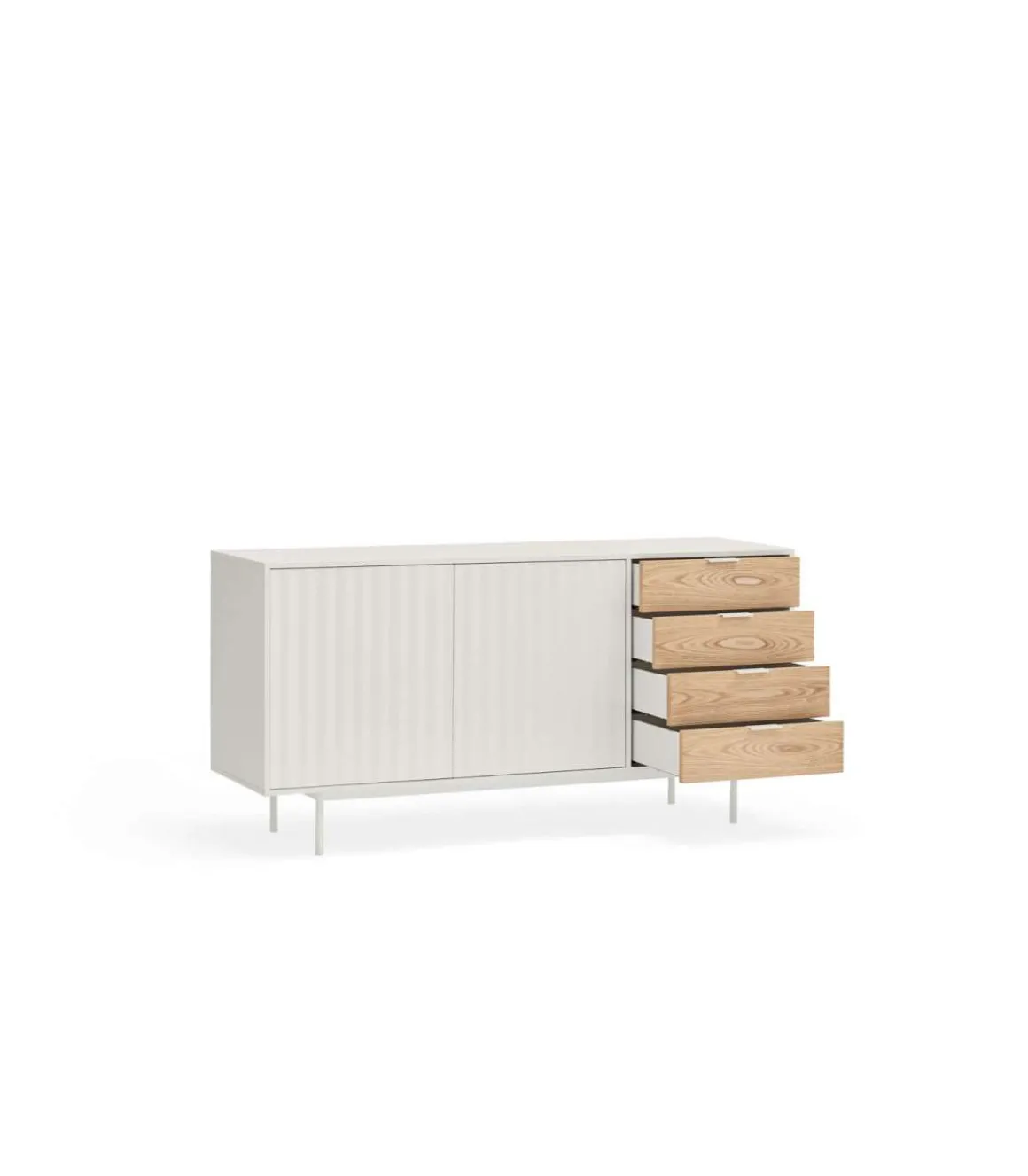 Mueble aparador para comedor modelo Sierra 2 puertas 4 cajones acabado blanco/roble, 47cm(ancho) 79.6cm(alto) 159.5cm (largo)