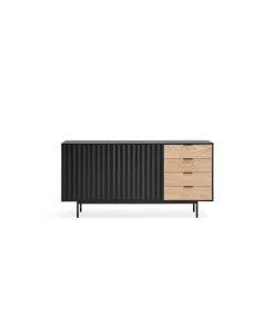Mueble aparador para comedor modelo Sierra 2 puertas 4 cajones acabado negro/roble, 47cm(ancho) 79.6cm(alto) 159.5cm (largo)