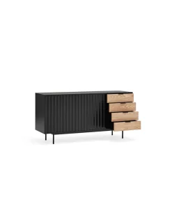 Mueble aparador para comedor modelo Sierra 2 puertas 4 cajones acabado negro/roble, 47cm(ancho) 79.6cm(alto) 159.5cm (largo)