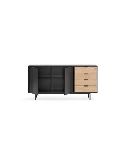 Mueble aparador para comedor modelo Sierra 2 puertas 4 cajones acabado negro/roble, 47cm(ancho) 79.6cm(alto) 159.5cm (largo)