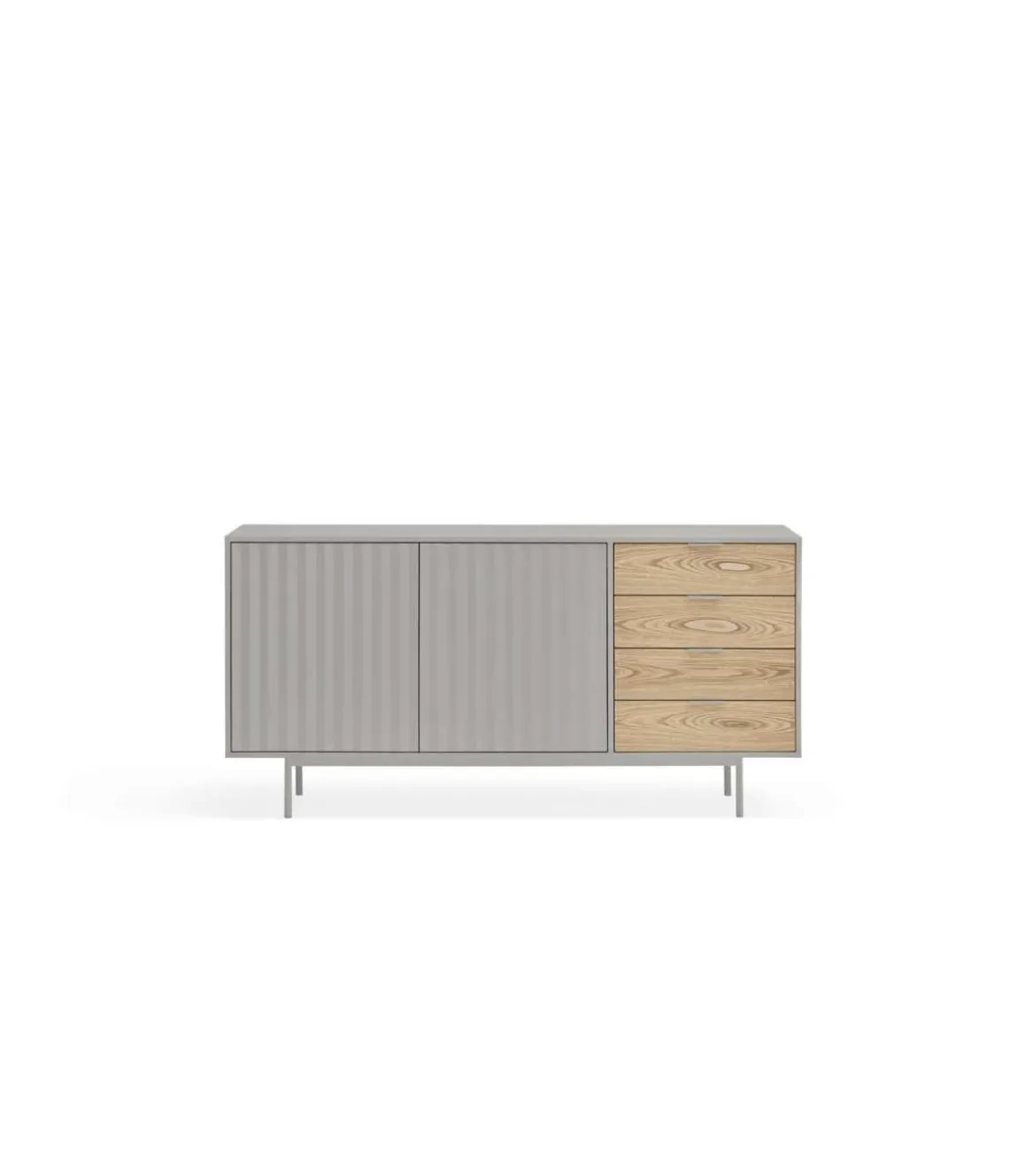 Mueble aparador para comedor modelo Sierra 2 puertas 4 cajones acabado gris/roble, 47cm(ancho) 79.6cm(alto) 159.5cm (largo)