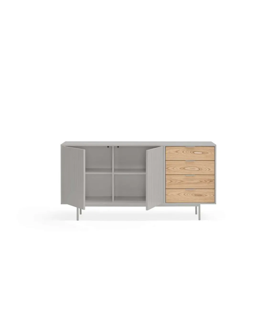 Mueble aparador para comedor modelo Sierra 2 puertas 4 cajones acabado gris/roble, 47cm(ancho) 79.6cm(alto) 159.5cm (largo)
