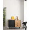 Mueble aparador para comedor modelo Sierra 1 puerta 4 cajones acabado negro/roble, 47cm(ancho) 79.6cm(alto) 159.5cm (largo)