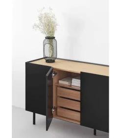 Mueble aparador para comedor modelo Arista 4 puertas acabado negro, 40cm(ancho) 78cm(alto) 165cm (largo)